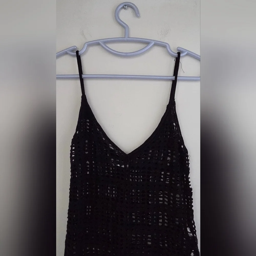 AOLRO Black Crochet Knit Beach Tank | Women's Swim Cover-Up Top